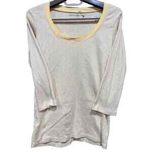 Eddie Bauer Tee Shirt Women Size S Yellow Striped Pulllover Basic 100% Cotton